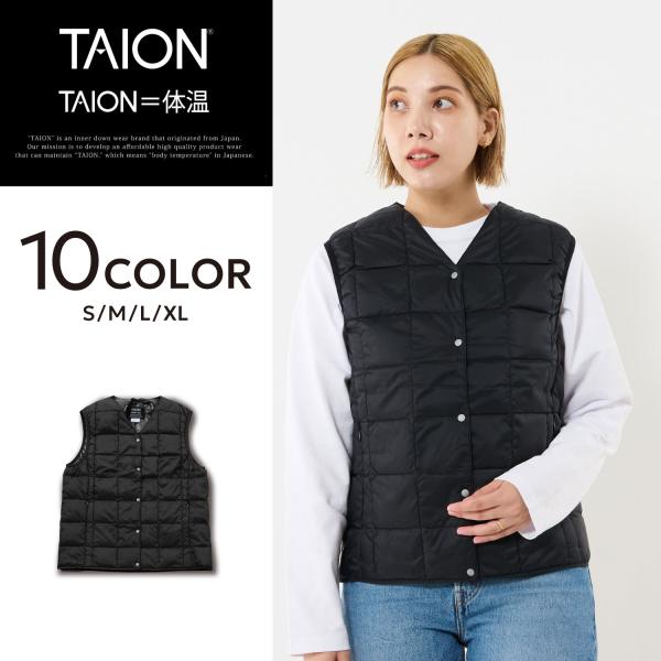 TAION タイオン インナーダウン ベスト ジレ アウター ベーシック Vネックボタン レディース...