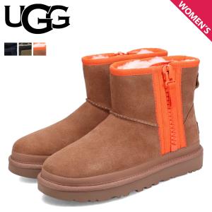 UGG アグ ブーツ ムートンブーツ クラシック ミニ ジッパー テープ ロゴ レディース CLASSIC MINI ZIPPER TAPE LOGO ブラック オリーブ チェスナット｜sneak