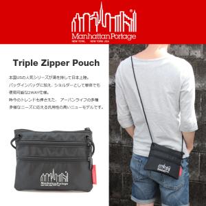 定番 マンハッタンポーテージ Manhattan Portage バッグ サコッシュ トリプル ジッパー ポーチ W アクセサリー レーベル ブラック TWCH-4021JP(TWCH-4008JP)｜sneaker-soko