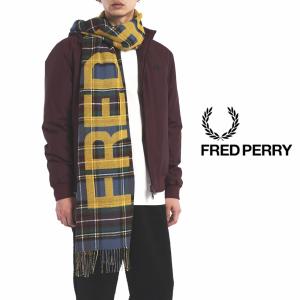 フレッドペリー FRED PERRY マフラー オーバーサイズ ブランド タータン スカーフ Oversized Branded Tartan Scarf C4142 Q58 (SILVBL / CHROMEYEL)｜sneaker-soko