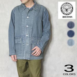 交換送料片道無料 ヒューストン HOUSTON USアーミーデニムカバーオール US ARMY DENIM COVERALL インディゴ ビンテージウォッシュ ブリーチ 51335｜sneaker-soko