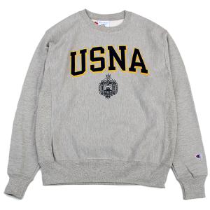 Champion 「USNA ISSUE OFFICIAL PRINT」 R/W CREW SWEAT GREY チャンピオン Reverse Weave リバースウィーブ クルー スウェット 海軍兵学校 US NAVY USA限定｜sneeze