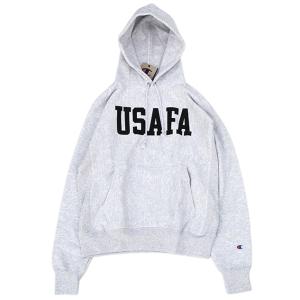 Champion USAFA ISSUE OFFICIAL PRINT R/W HOODED SWEAT CS3051940 チャンピオン リバースウィーブ パーカー グレー 空軍士官学校 ミリタリー プリント USA限定｜Sneeze