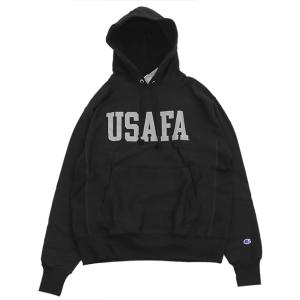 Champion USAFA ISSUE OFFICIAL PRINT R/W HOODED SWEAT CS3051 チャンピオン リバースウィーブ パーカー ブラック 空軍士官学校 ミリタリー プリント USA限定｜sneeze