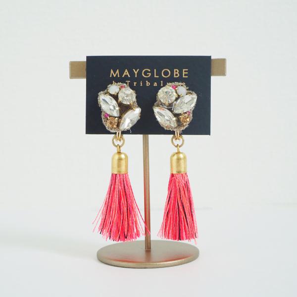 イヤリング ピンク タッセル イヤークリップ MAYGLOBE by Tribaluxe ビジュー ...