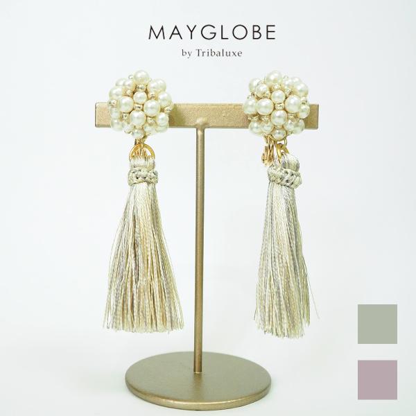 イヤリング イヤークリップ MAYGLOBE ニッケルフリー タッセル もこもこアクリル パール ビ...