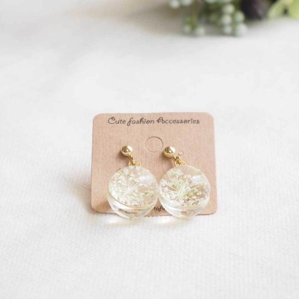 送料無料 1000円均一 イヤリング ドライフラワーの水玉 揺れる アンティークアクセサリー