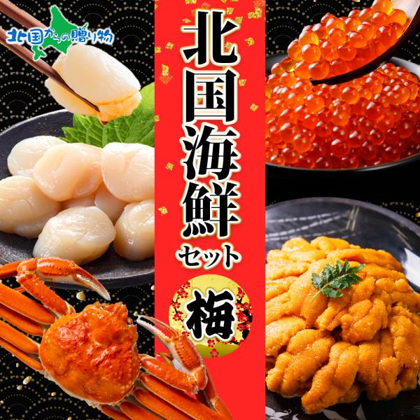北国海鮮セット 梅 ズワイ蟹姿500g いくら80g ホタテ100g 雲丹100g セット ハサミ付...