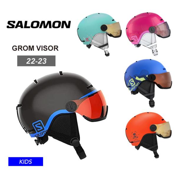 SALOMON キッズ ヘルメット GROM VISOR バイザー付きヘルメット スノーボード スキ...