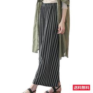 きれいめ 着こなし ワイドパンツ ガウチョパンツ スカーチョ スカンツ リラックスパンツ シンプルパンツ ロング丈 レディース パンツ 黒 ストライプパンツ 夏
