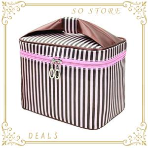 HOYOFO 化粧ポーチ メイクバッグ バニティケース 小物入れ コスメ収納 旅行 折り畳み 大容量 機能的 プレゼント ブラウン/ストライプ
