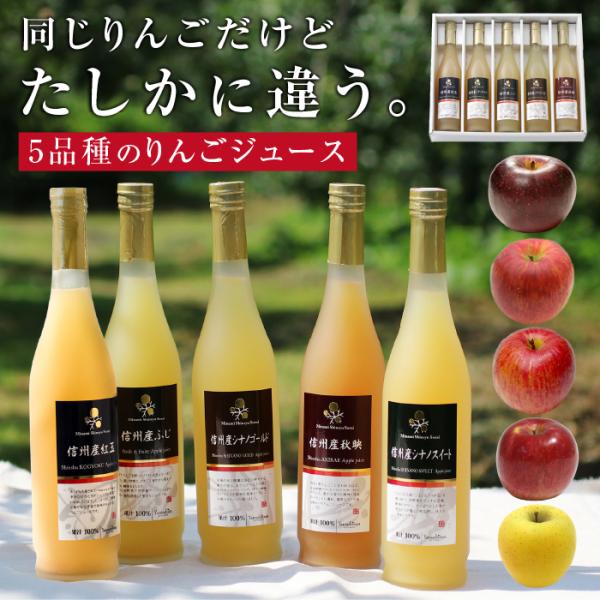 ジュース ギフト りんごジュース 5本ギフトセット 国産 5つの味が楽しめる 送料無料 ふじ 紅玉 ...