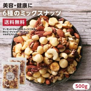 ミックスナッツ 6種 500g （250g×2袋） おつまみ お徳用 アーモンド カシューナッツ マカダミア ジャイアントコーン ピーカン 業務用 ポイント利用 父の日 爆買