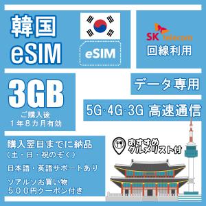 韓国eSIM 3GB 30日間 5G 4G LTE SKテレコム回線 高速データ通信 韓国旅行　おすすめグルメリスト付き