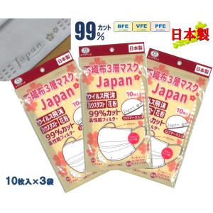 「Japan・桜」不織布 日本製 10枚入×3袋セット マスク ワンポイント ロゴ入り 可愛い 肌に優しい 売れ筋 人気 国産マスク 自社工場製造
