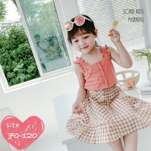 アウトレット 送料無料 オレンジチェックセットアップ 海外子供服 女の子 ベビー 春 夏