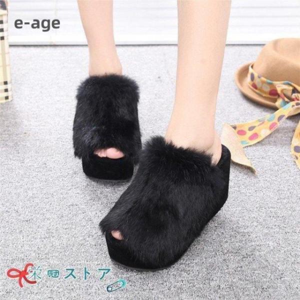 ファーサンダル レディース ハイヒール ウェッジソール 厚底 歩きやすい サンダル ミュール 秋 冬...