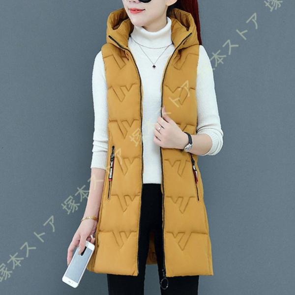 おしゃれ 防寒 ダウンベスト ロング レディース 大きいサイズ ダウン ベスト フード付き 中綿 コ...