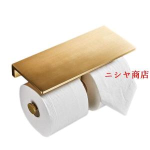トイレットペーパーホルダー ゴールド 真鍮製 バスルーム 棚付 ホテル仕様 紙巻器 キッチン 浴室 住宅設備 ロールホルダー 壁掛け インテリア