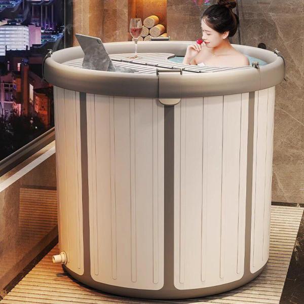 折りたたみ浴槽蓋付き　水風呂サウナにも使える家庭用露天風呂気分のコンパクト浴槽　保温＆応急貯水にも　...