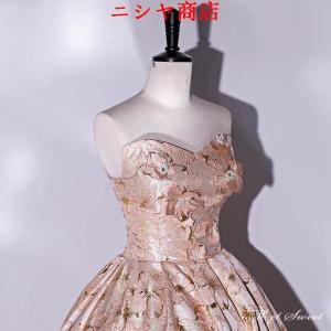 カラードレス 編み上げ ピンク 花柄 ビスチェ...の詳細画像2