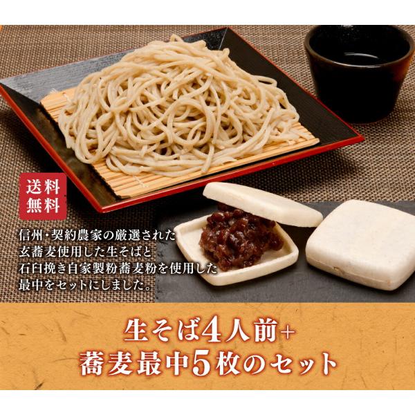 信州手打ち蕎麦4人前 蕎麦最中セット 特製蕎麦つゆ＆安曇野本わさび付 そば職人による本格手打ちそば
