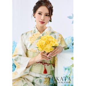 ナチュラル紫陽花柄浴衣5点セット 作り帯 下駄...の詳細画像5