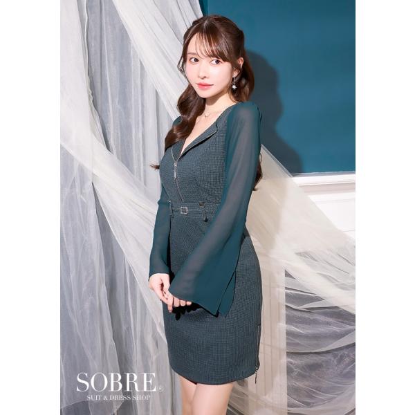 シアースリーブジップカラーワンピース パーティードレス キャバドレス ナイトドレス 結婚式 キャバク...