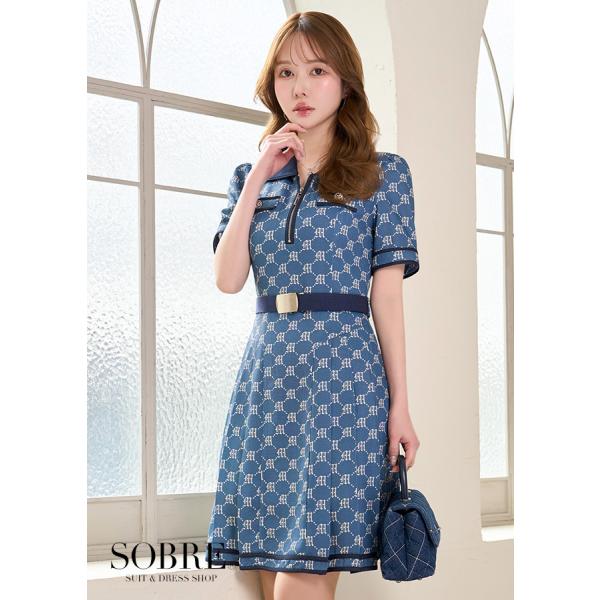 パーティードレス キャバドレス ナイトドレス 結婚式 キャバクラ 大きいサイズ 襟付きモノグラムプリ...