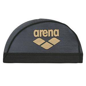 arena(アリーナ) スイムキャップ 帽子 浅メッシュキャップ ARN6414 ブラック×ゴールド 水泳 プール｜sobuesports