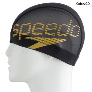 speedo (スピード) 水泳 スイムキャップ ビッグスタックメッシュキャップ ブラック ゴールド 公式大会使用不可 SD98C73-GD｜sobuesports