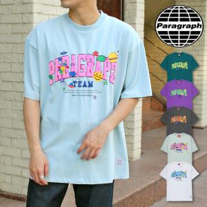 パラグラフ 半袖 Tシャツ トップス オーバーサイズ ビッグシルエット クルーネック コットン 綿 カジュアル ストリート メンズ レディース ユニセックス 056