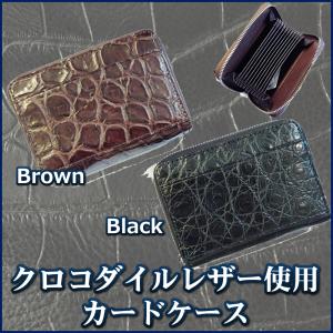 クロコダイルレザー カードケース コインケース 小銭入れ 本ワニ革使用 コンパクト財布 カード最大14枚収納可能 ブラック or ブラウン