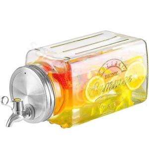 ドリンクサーバー ガラス ドリンク サーバー 大容量 3L 飲料ボトル貯蔵タンク 蛇口付き 保存容器 密閉缶 キッチン収納