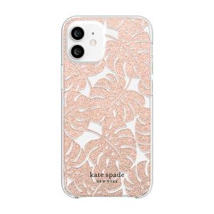 kate spade ケイトスペード iPhone12mini Island Leaf Pink Glitter ケース 透明 クリア 花  ブランド おしゃれ 可愛い ピンク