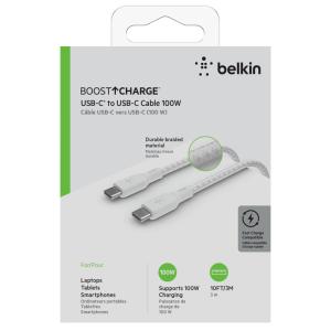 BELKIN CAB014BT3MWH USB-CtoCシリコンやわらか超高耐久2重編込ケーブル3m ホワイト｜softbank-selection