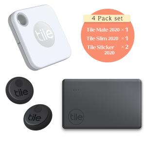 【4個パック】Tile Mate 2020（電池交換版） 1個 + Tile Slim 1個 + Tile Sticker 2個入りセット 探し物を音で見つけるスマートトラッカー