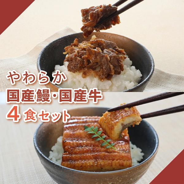 介護食 やわらか食 送料無料 うなぎ蒲焼き・国産牛4食セット 冷凍 柔らかい 介護食品 やわらか食品...