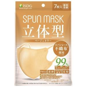 【メール便　送料185円】SPUN MASK 立体型スパンレース カラーマスク ベージュ 7枚入【PT】立体 不織布 スパンマスク
