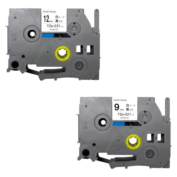 ブラザー用 ピータッチ 互換 9mm 12mm 白 テープ 黒文字 SH-BZe-221 (TZe-...