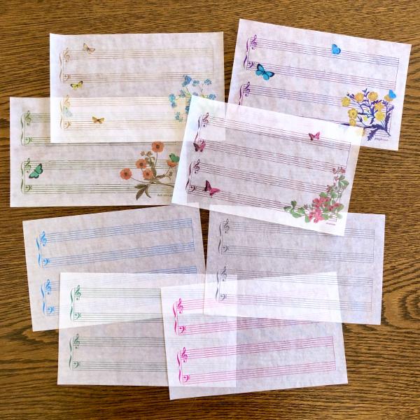 グラシン紙一筆箋  ミニ楽譜 ベーシック/アンティーク風 20枚入 透ける便箋 音楽 バレエ 五線譜...