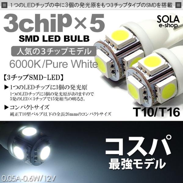 ZVW50系 プリウス LED バックランプ T10/T16 ウェッジ 3チップ 5連 SMD ホワ...