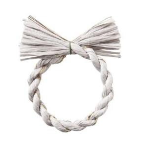 わらルックリース水引１４ ライトグレー/ゴールド