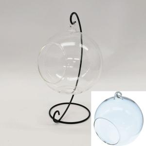 ガラス 平底瓶 1個 135mm アイアンスタンド 23cm付き 花器 インテリア ハンギング