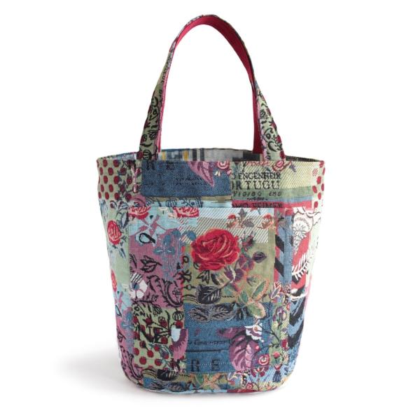 ドラムトートバッグ　フランス製/スペイン製生地　ジャカード織　アメネ　花柄　