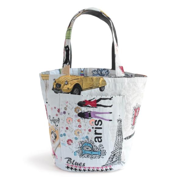 ドラムトートバッグ　フランス製/スペイン製生地　ジャカード織　タンゴ　ホワイト