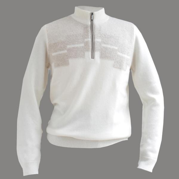 【ZILLI／ジリー】カシミヤシルクハイネックジップセーター カシミヤ シルク オフホワイト 最高級...