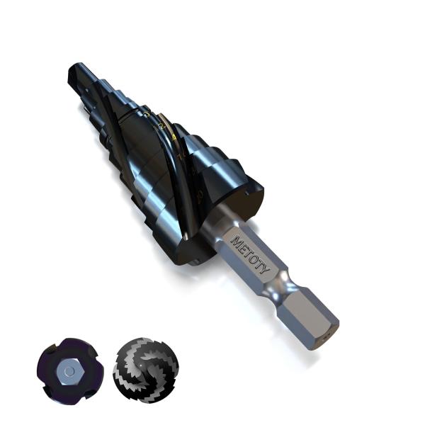 高性能4枚刃仕様 M35ステップドリルビットセット- 金属、ステンレス鋼、アルミニウム、木材、プラス...