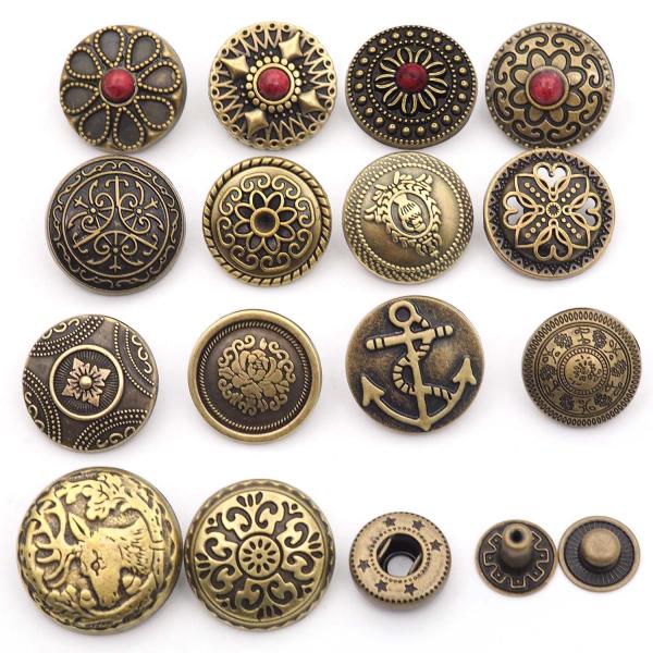 sempiterno コンチョ ボタン 14個セット 飾りバネホック アンティーク レザークラフト ...