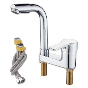 洗面水栓 真鍮製立水栓 洗面台蛇口 台付2穴 シングルレバー 混合水栓 Maynosi 洗面水栓 洗面台蛇口 2穴 洗面用混合水栓 ツーホール式 浴室水